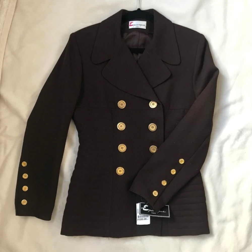 Equivoque Paris Brown Pea Coat Jacket With Gold Buttons